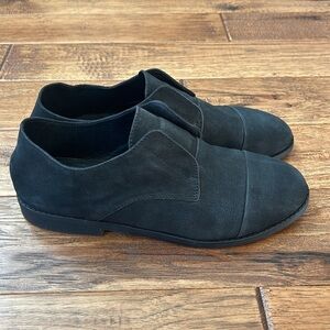 Eileen Fisher Frida Tumbled Nubuck Derby Shoes Booties Black Leather Size 7